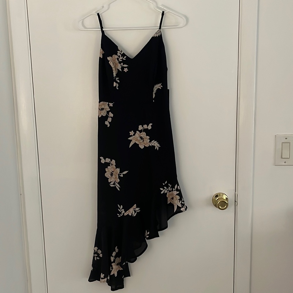 Black with Floral Print Asymmetrical Dress